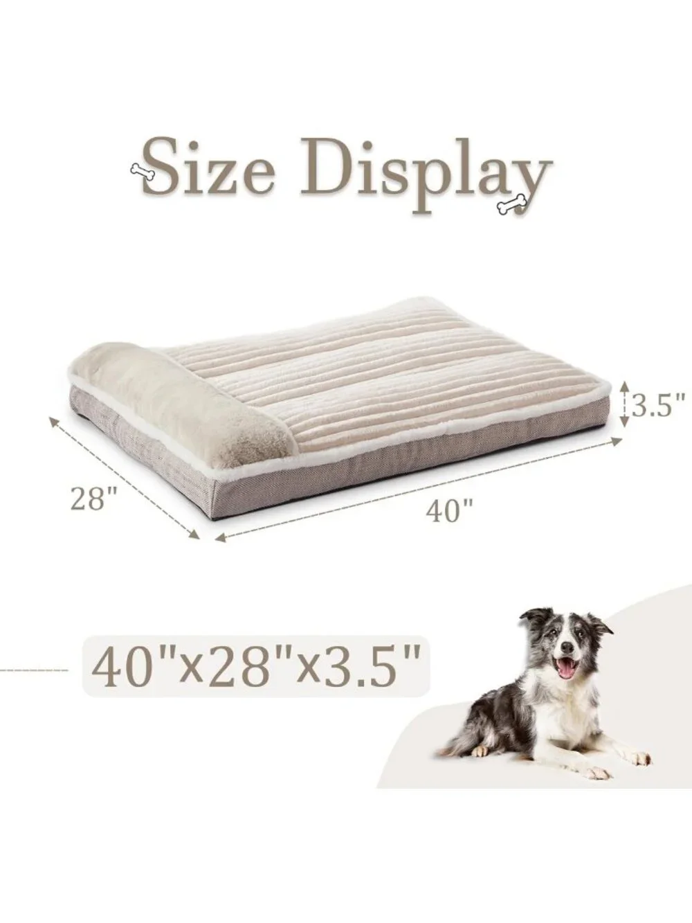 Cozy Dog Bed with Pillow for Large & Medium Breeds - Soft Crate Mattress (Beige)